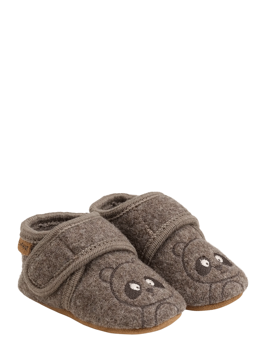 En Fant - Wool Slippers w. Embroidery - hausschuhe - chocolate brown - 0
