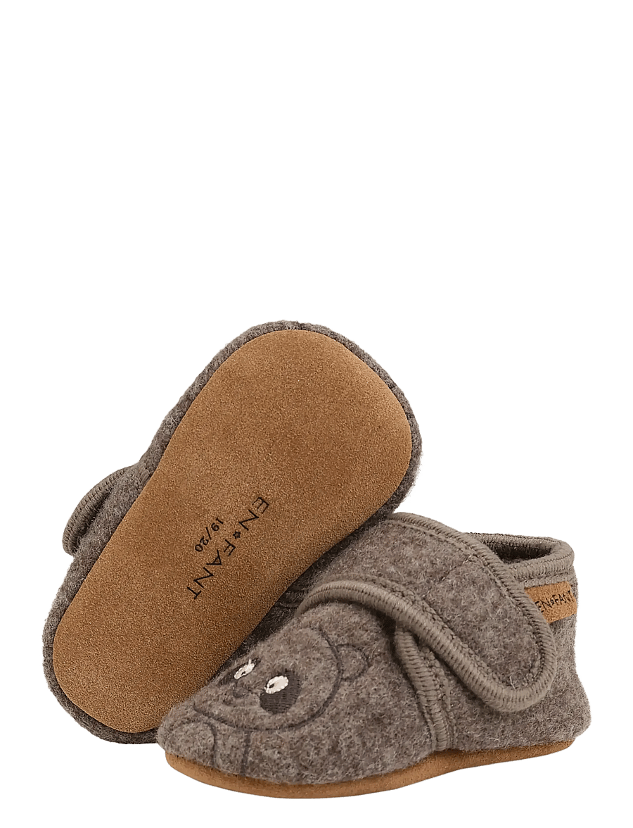 En Fant - Wool Slippers w. Embroidery - hausschuhe - chocolate brown - 2