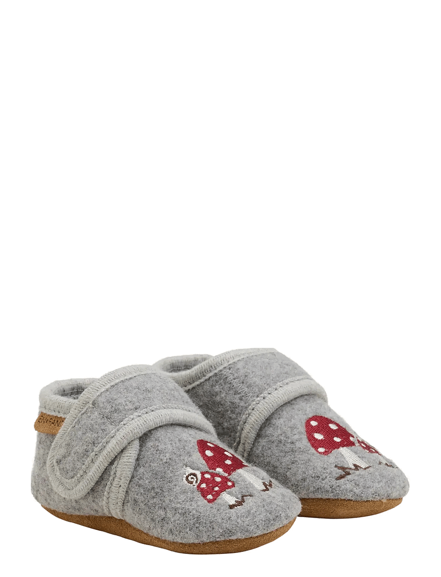 En Fant - Wool Slippers w. Embroidery - hausschuhe - grey melange - 1