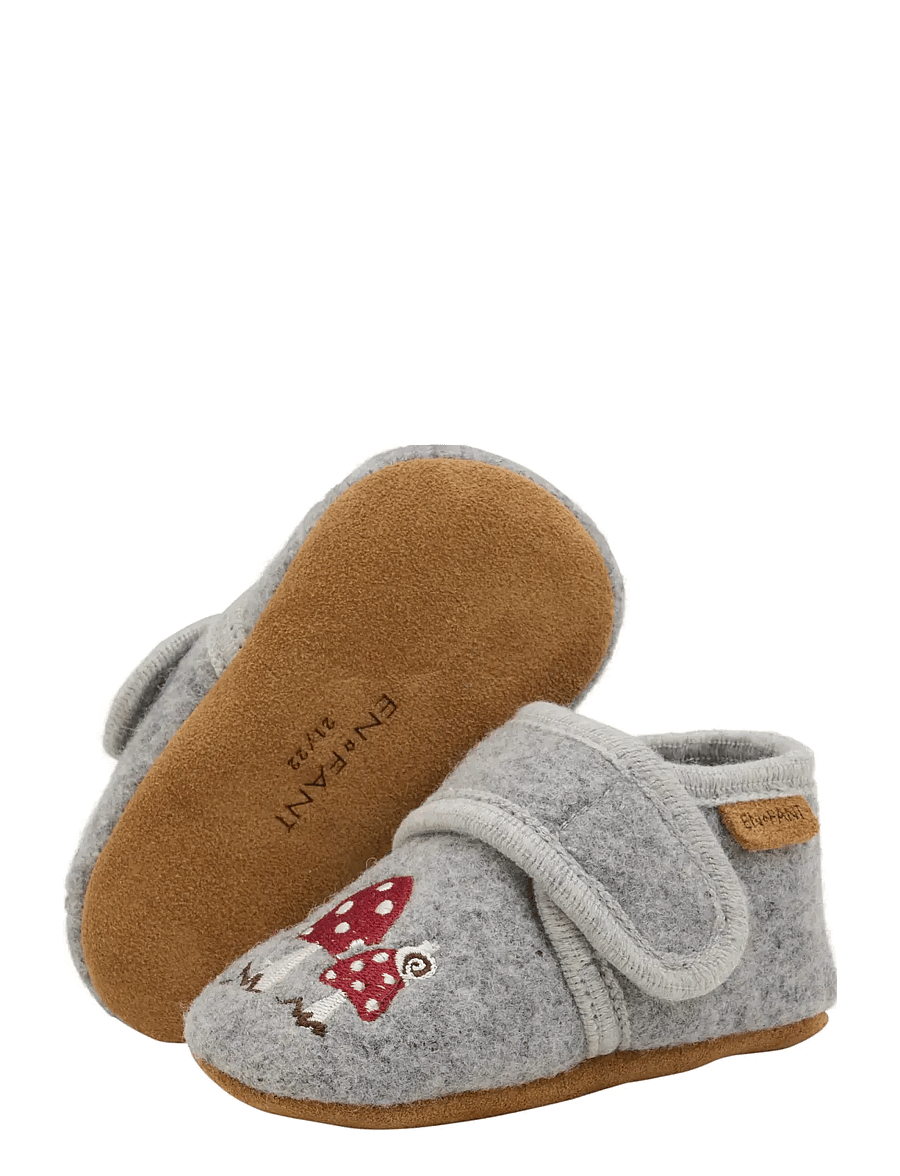 En Fant - Wool Slippers w. Embroidery - hausschuhe - grey melange - 3