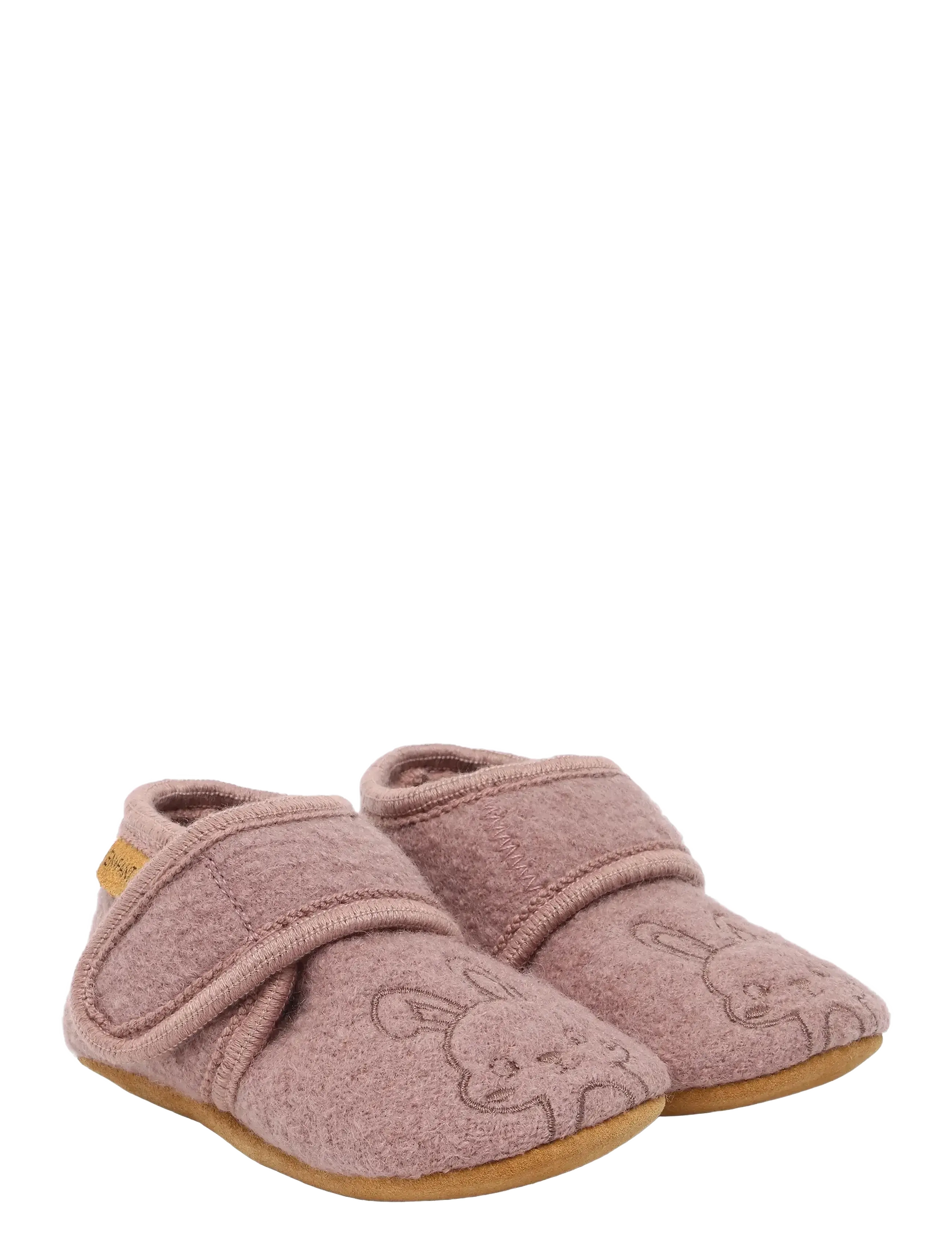En Fant Wool Slippers w. Embroidery - Sko - MARRON / pink/rose
