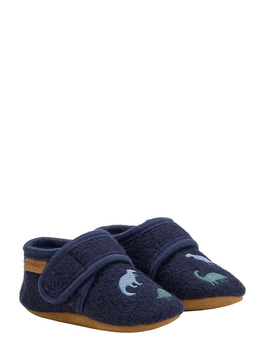 En Fant - Wool Slippers w. Embroidery - hausschuhe - navy - 0