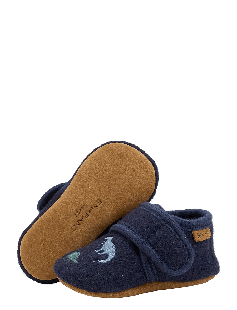 En Fant - Wool Slippers w. Embroidery - hausschuhe - navy - 2