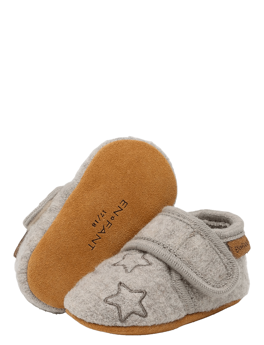 En Fant - Wool Slippers w. Embroidery - hjemmesko - sand melange - 2