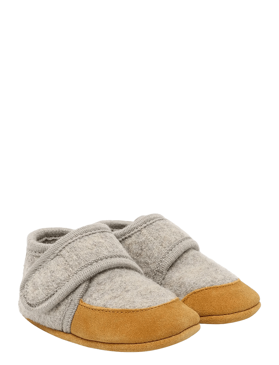 En Fant - Wool Slippers w. suede - hausschuhe - sand melange - 0