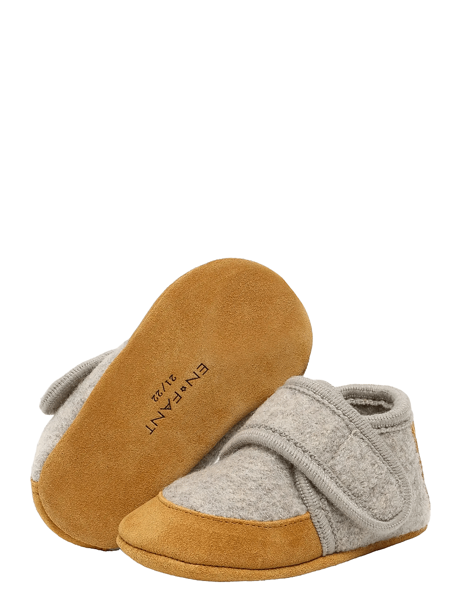 En Fant - Wool Slippers w. suede - hausschuhe - sand melange - 2