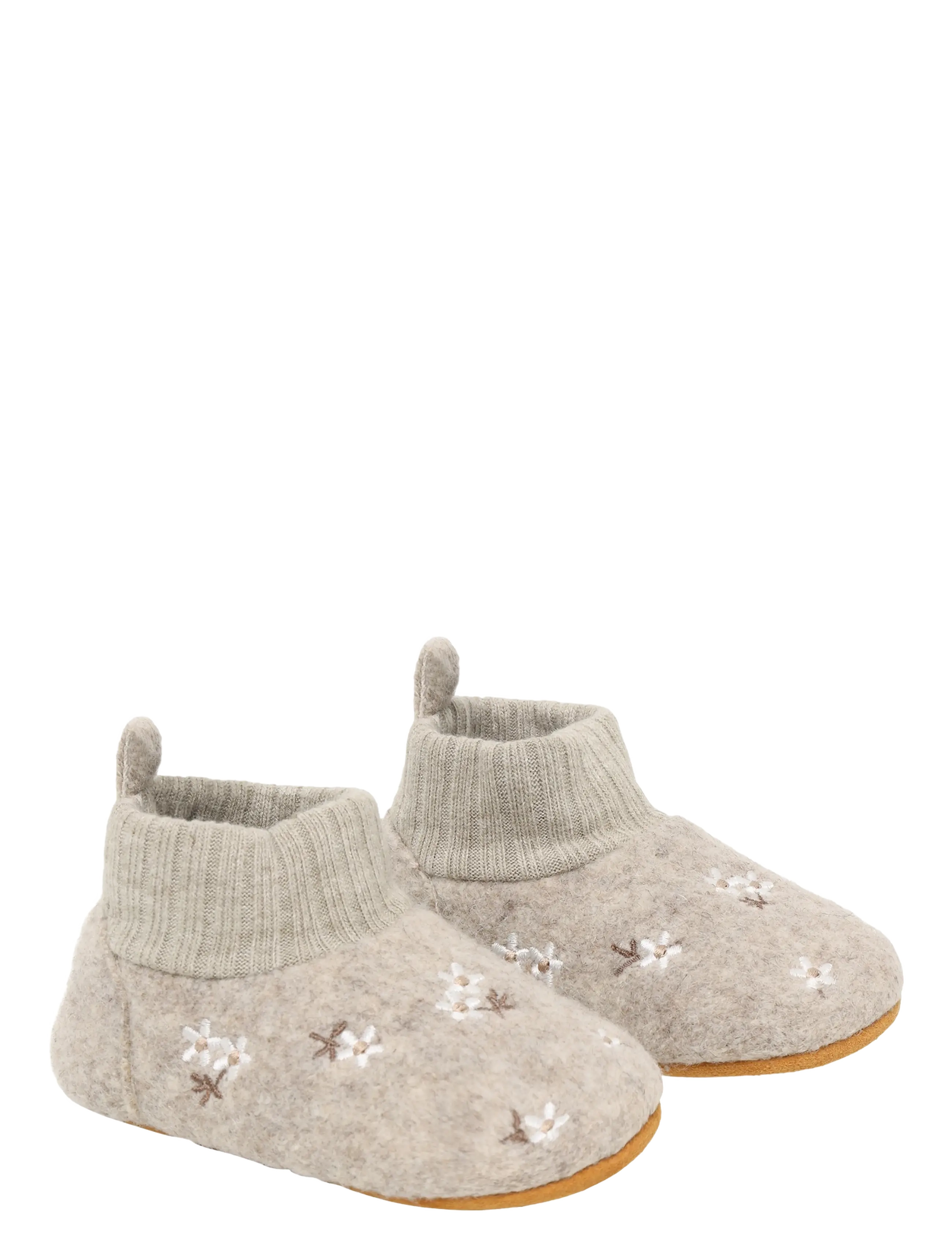 En Fant Wool Slippers w. Embroidery - Baby Booties - SAND MELANGE / beige