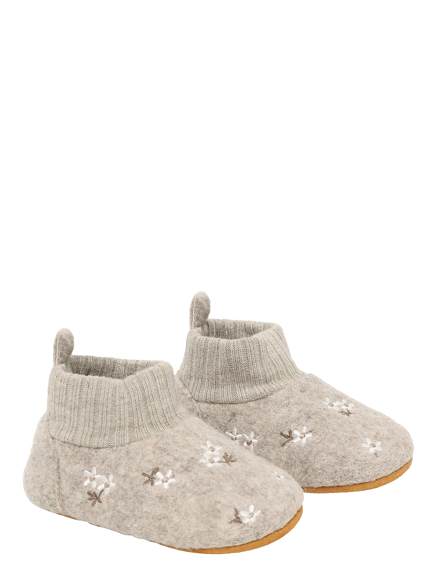 En Fant - Wool Slippers w. Embroidery - babystrikstøvler - sand melange - 0