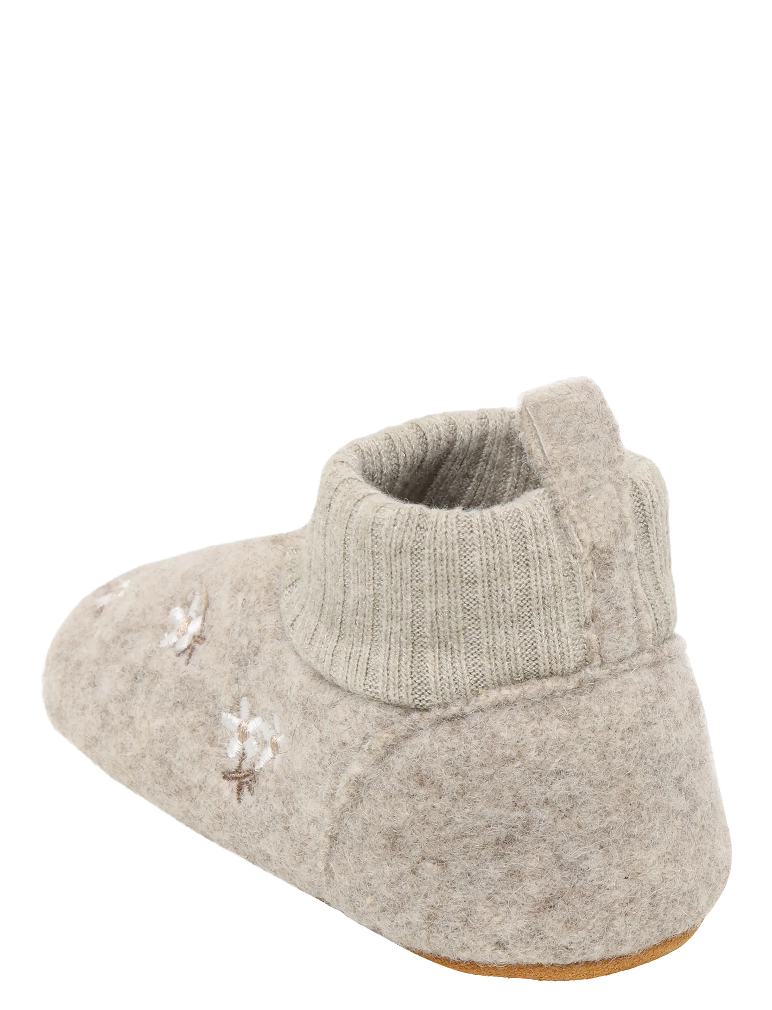 En Fant - Wool Slippers w. Embroidery - baby booties - sand melange - 1