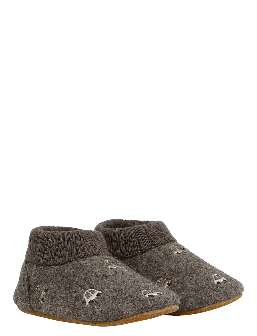En Fant - Wool Slippers w. Embroidery - babystrikstøvler - walnut - 0