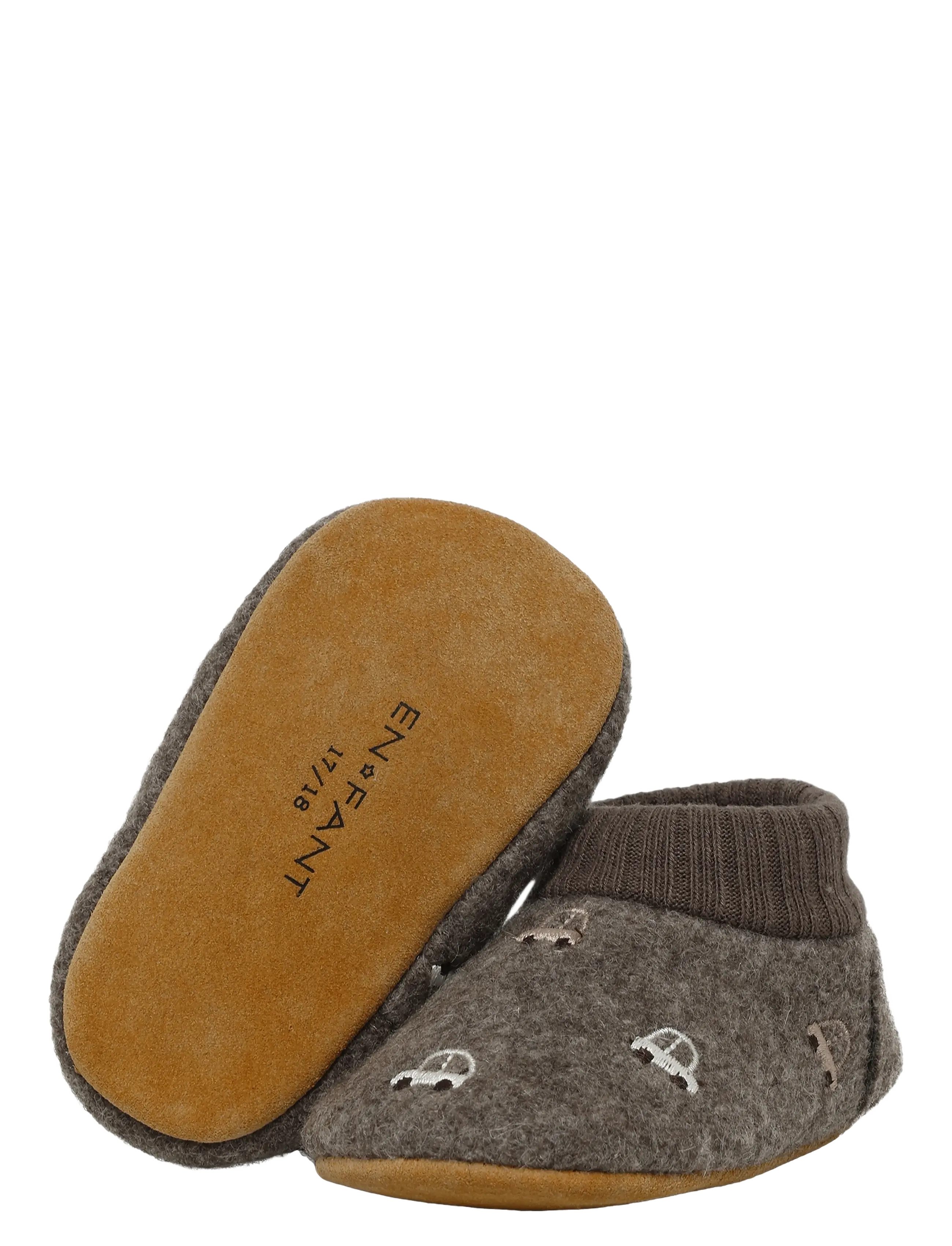 En Fant - Wool Slippers w. Embroidery - baby booties - walnut - 2