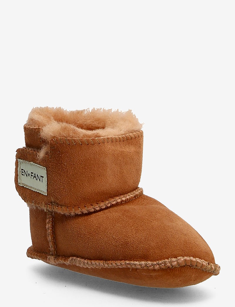En Fant - Sheepskin Bootee - babystrikstøvler - leather brown - 0