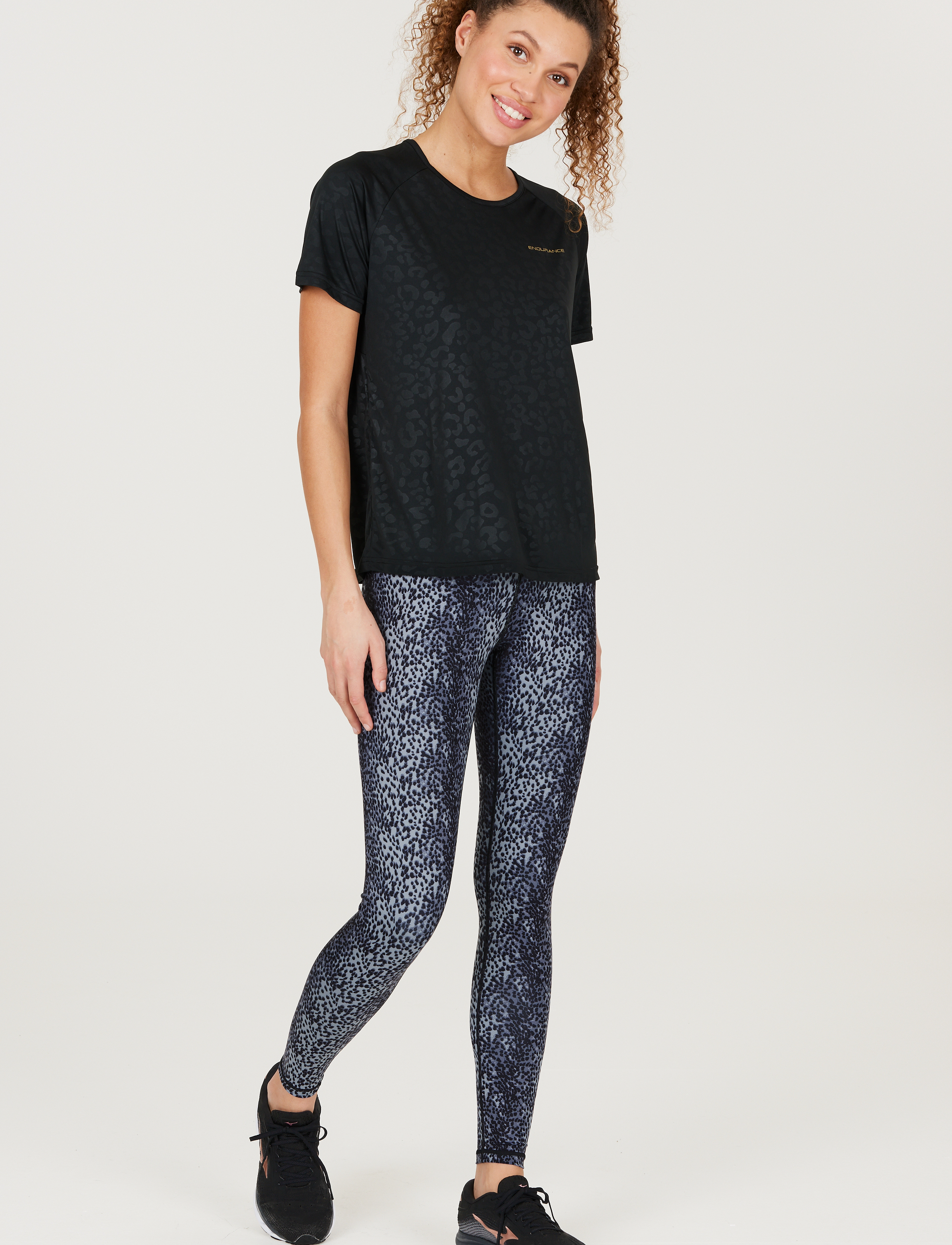 Endurance Somna W Print Waist Tights, Kvinder, Højtaljede Printede Tights, Sort, Str: 34