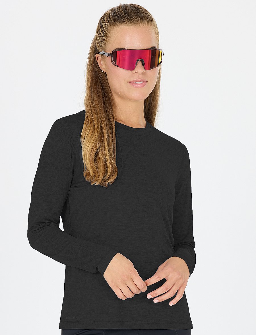Endurance - Alvaly W Melange L/S Tee - pikkade varrukatega alussärgid - black melange - 4