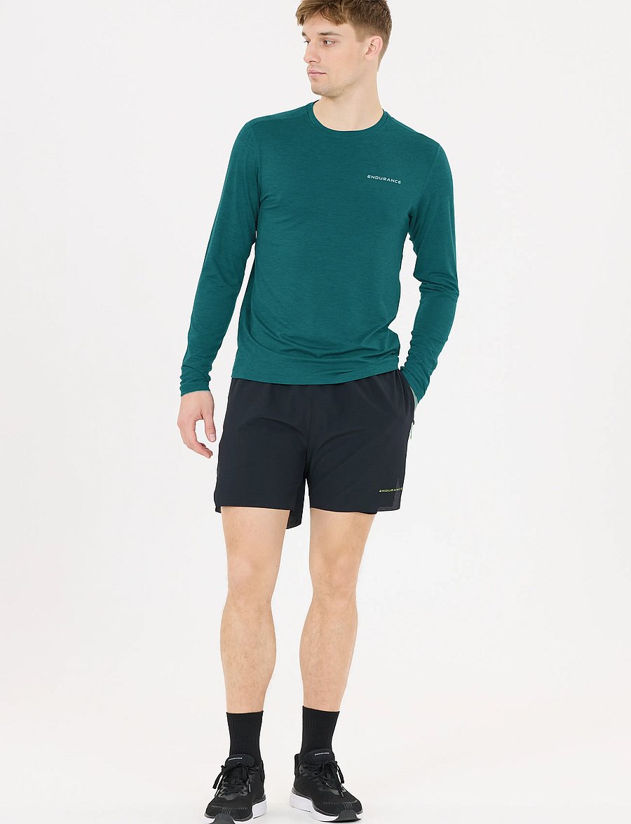 Endurance - Abdon M Melange L/S Tee - langarmshirts - dark sea - 0