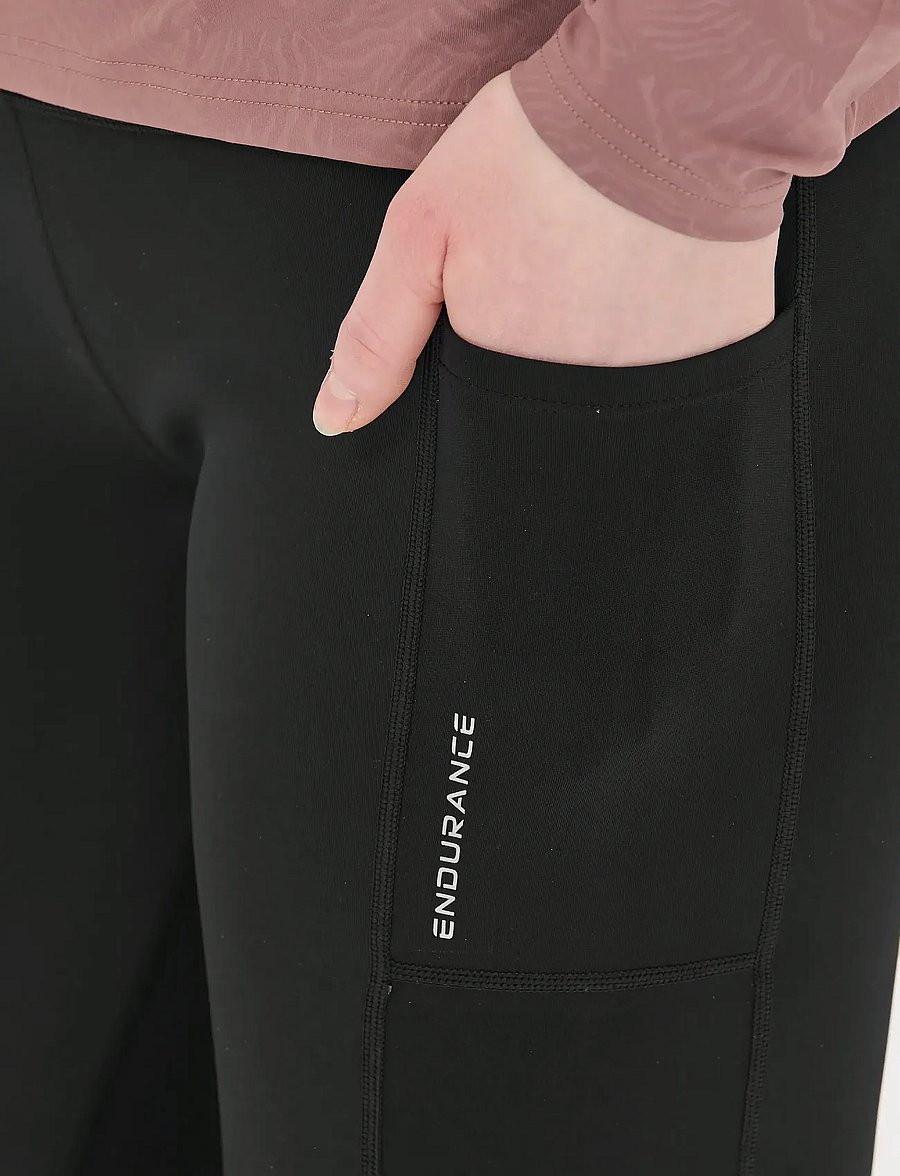 Endurance - Strong W Long Run Tights - jooksuretuusid - black - 0