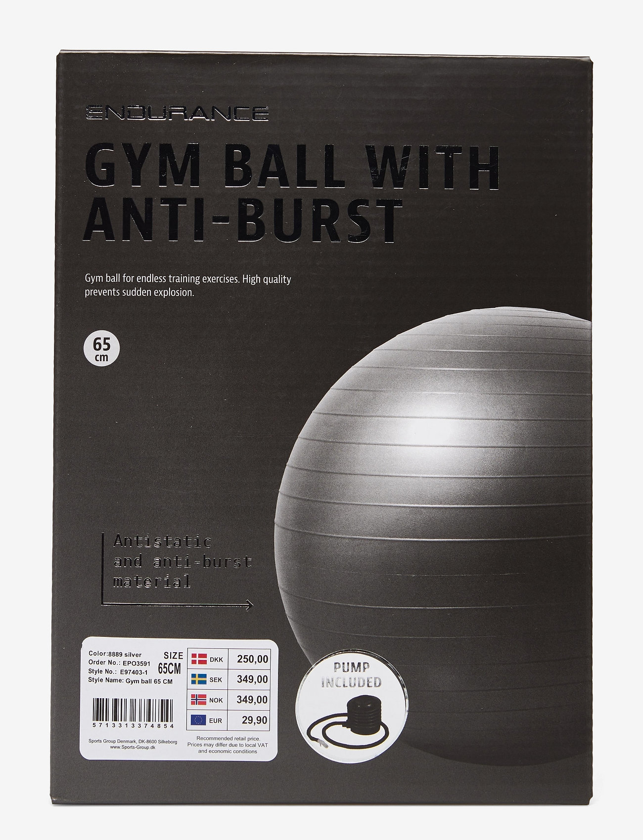 Endurance - Gym ball 65 CM - hjemmetræningsudstyr - silver - 1