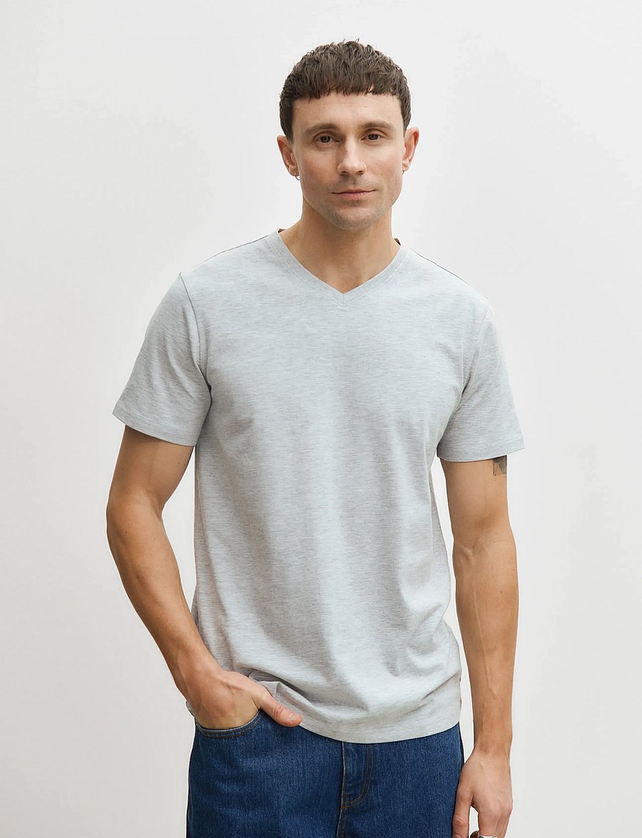Enkel Studio - V-neck tee 2-pack ESNOHR - multipack t-shirts - grey melange - 0