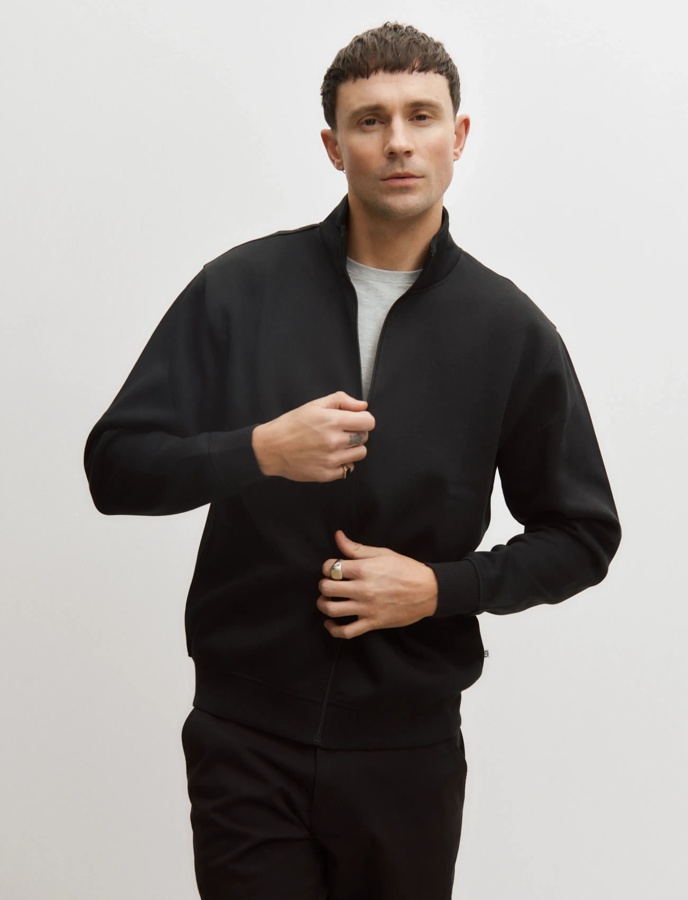Enkel Studio Crew Neck full zip ESJOHAN - Kläder - BLACK / black