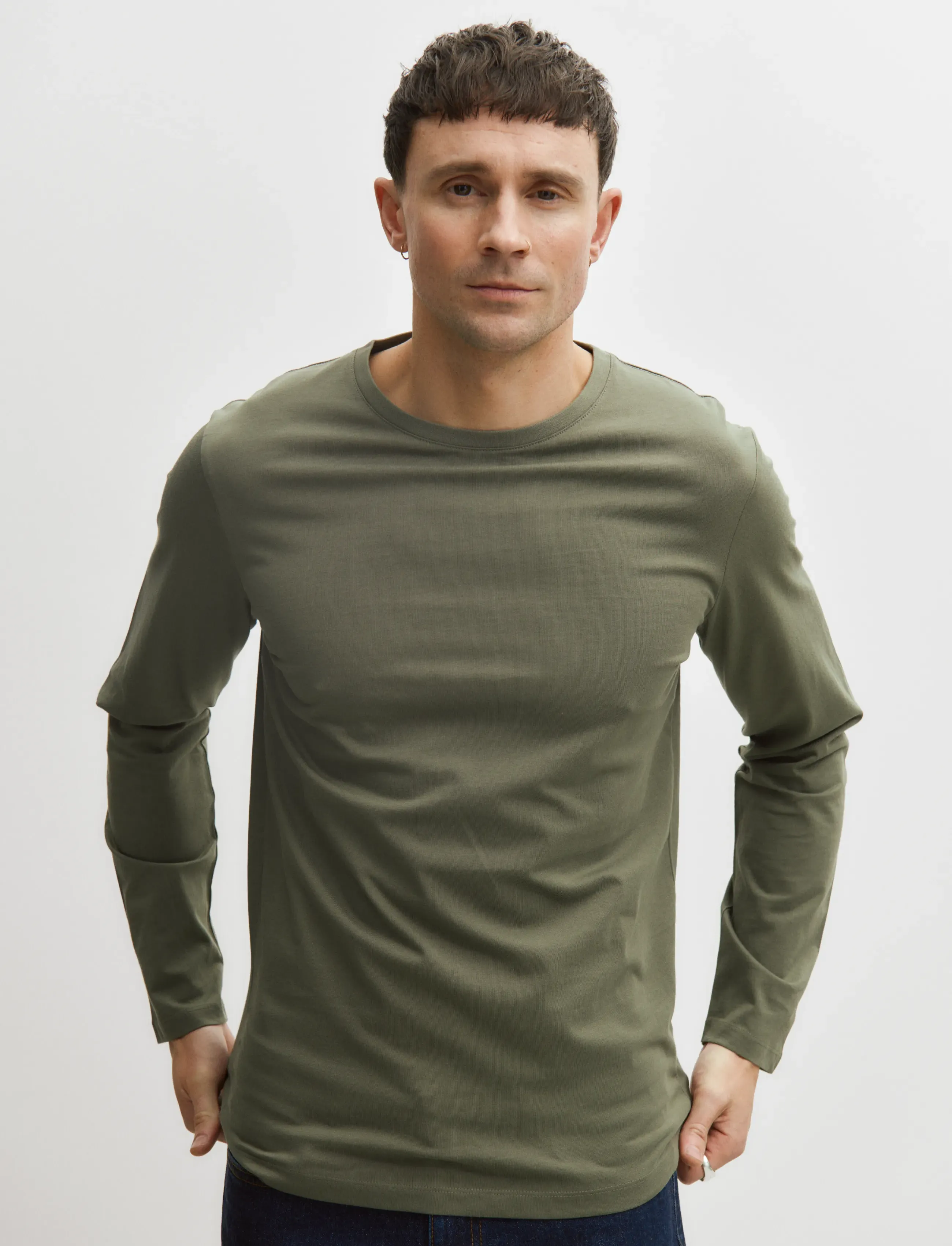 Enkel Studio Basic O-Neck Tee L/S, XXL, T-shirts, Grün - Long-sleeved, Männerswear