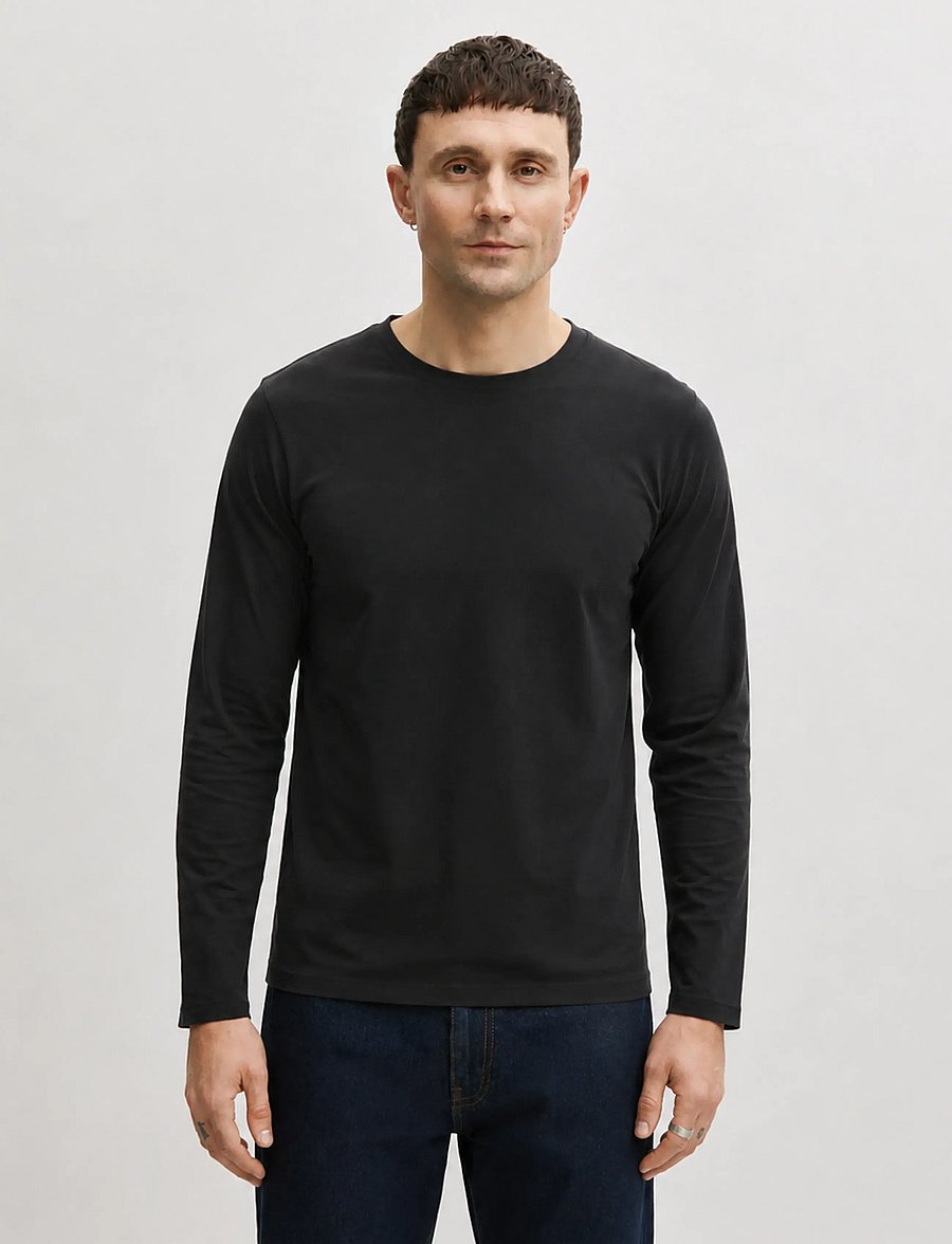 Enkel Studio - Basic o-neck tee L/S - long-sleeved t-shirts - black - 0