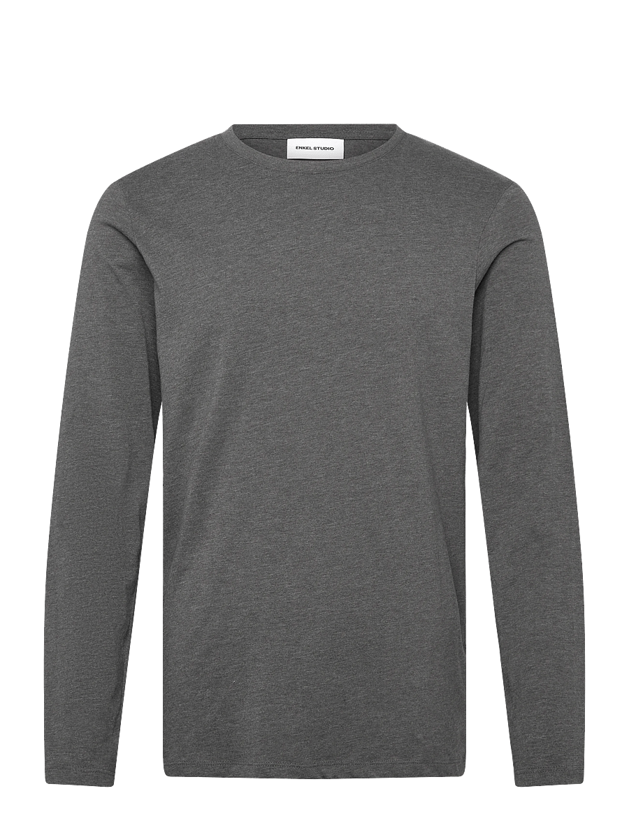 Enkel Studio - Basic o-neck tee L/S - long-sleeved t-shirts - dk grey - 1
