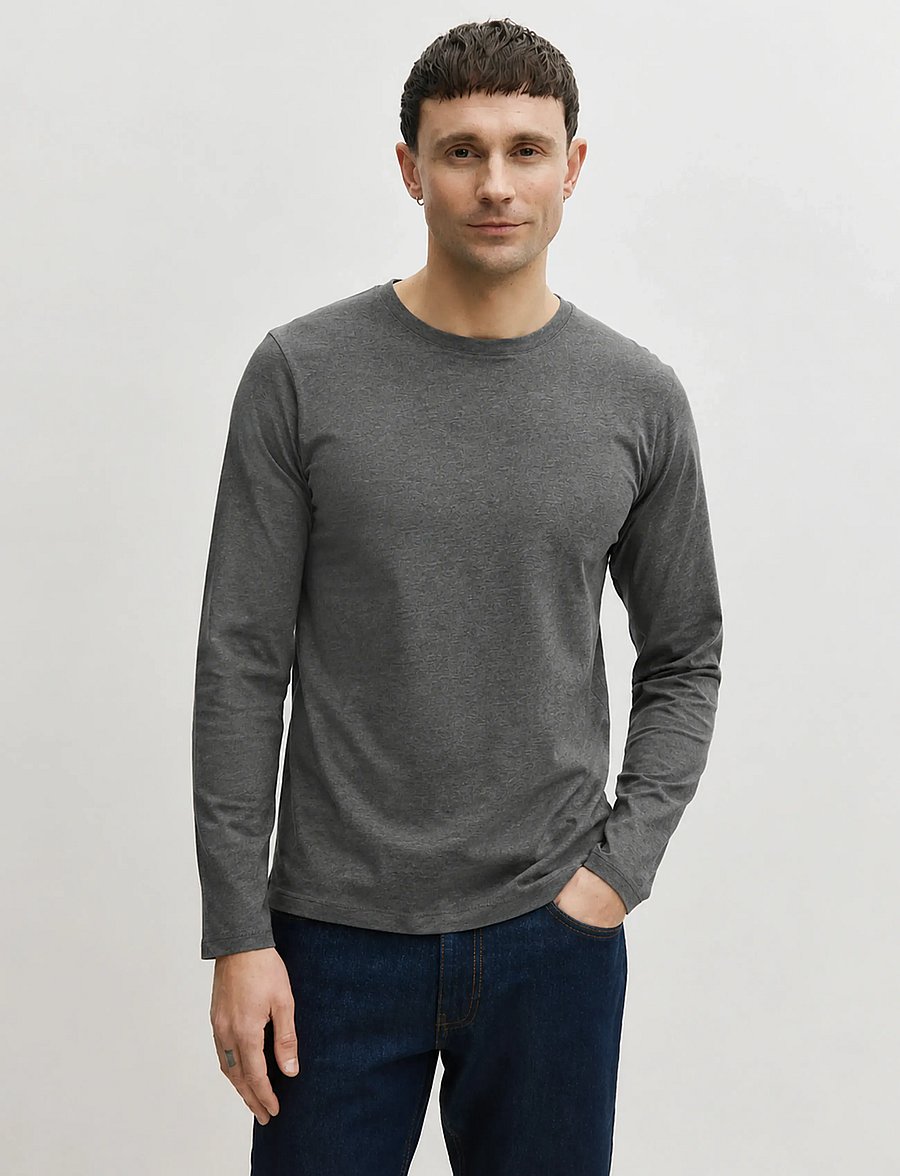 Enkel Studio - Basic o-neck tee L/S - long-sleeved t-shirts - dk grey - 0