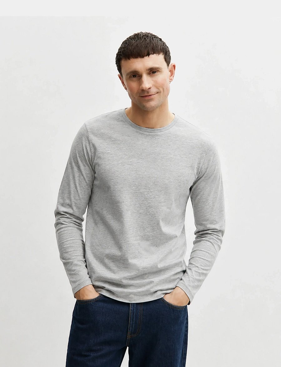 Enkel Studio - Basic o-neck tee L/S - langärmelig - grey mel - 0