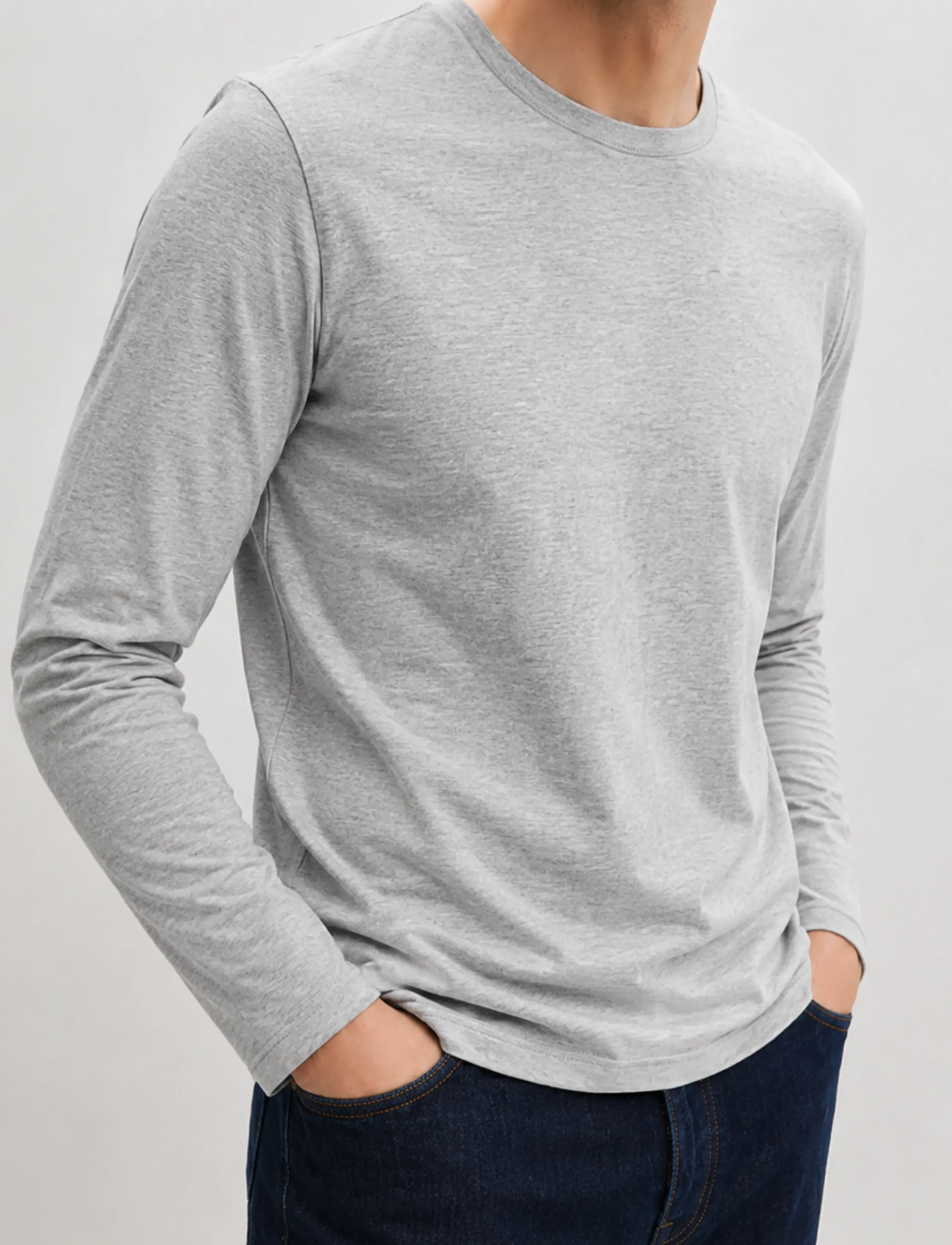 Enkel Studio - Basic o-neck tee L/S - die niedrigsten preise - grey mel - 4