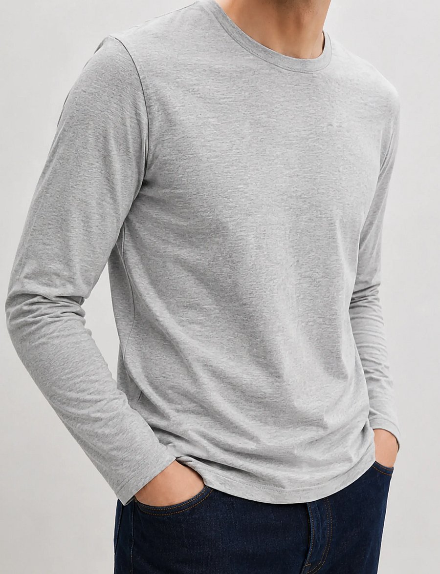 Enkel Studio - Basic o-neck tee L/S - langärmelig - grey mel - 4
