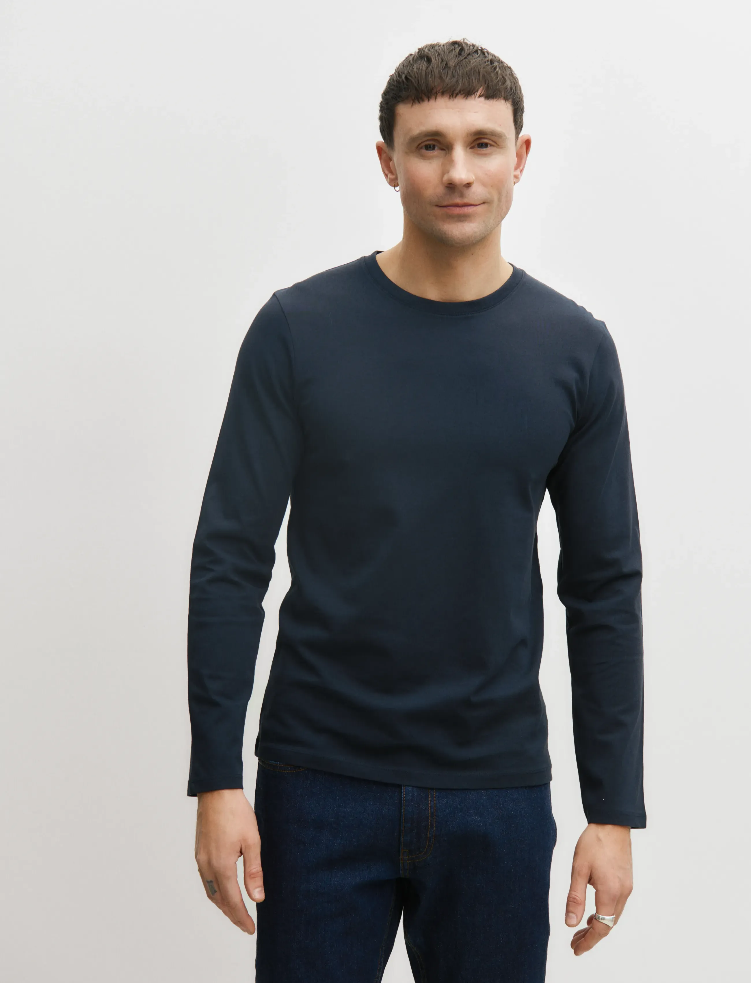 Enkel Studio Basic O-Neck Tee L/S, Mænd, Basic Langærmet O-Hals T-shirt, Sort, Str: M