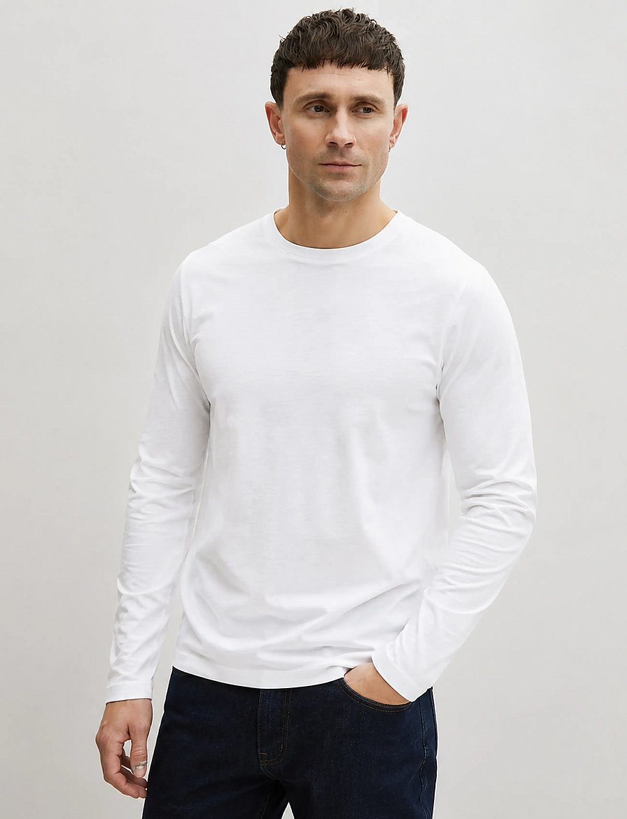 Enkel Studio - Basic o-neck tee L/S - long-sleeved t-shirts - white - 0