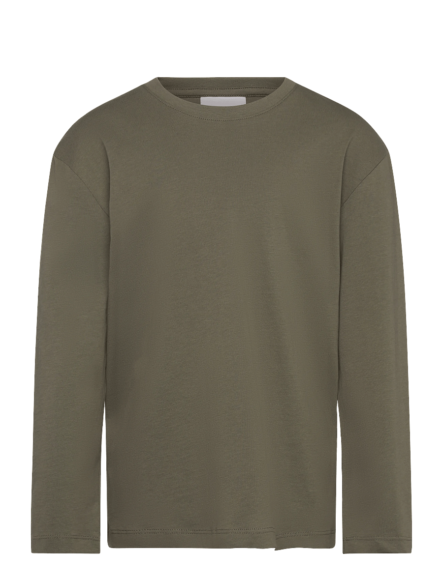 Enkel Studio - Basic o-neck tee L/S - långärmade t-shirts - army - 0