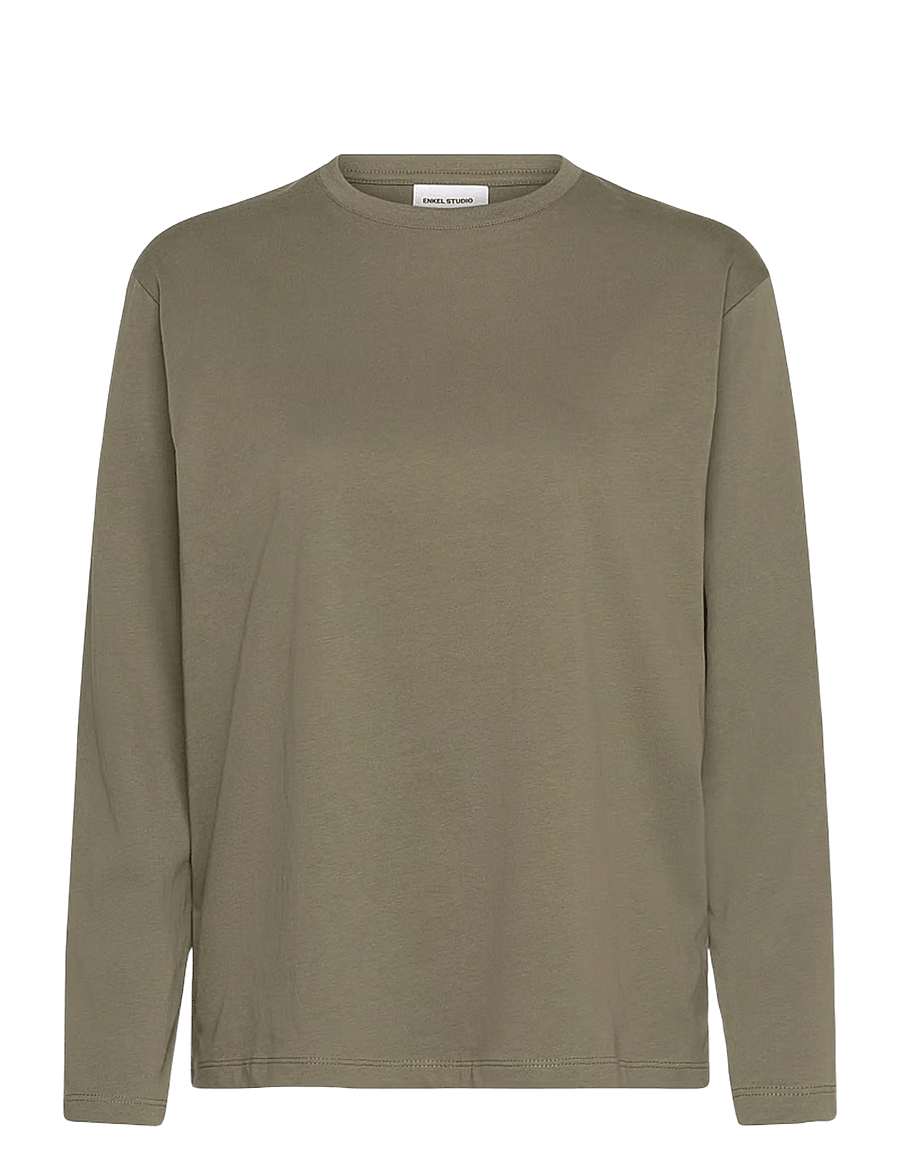 Enkel Studio - Basic o-neck tee L/S - langärmlige tops - army - 1