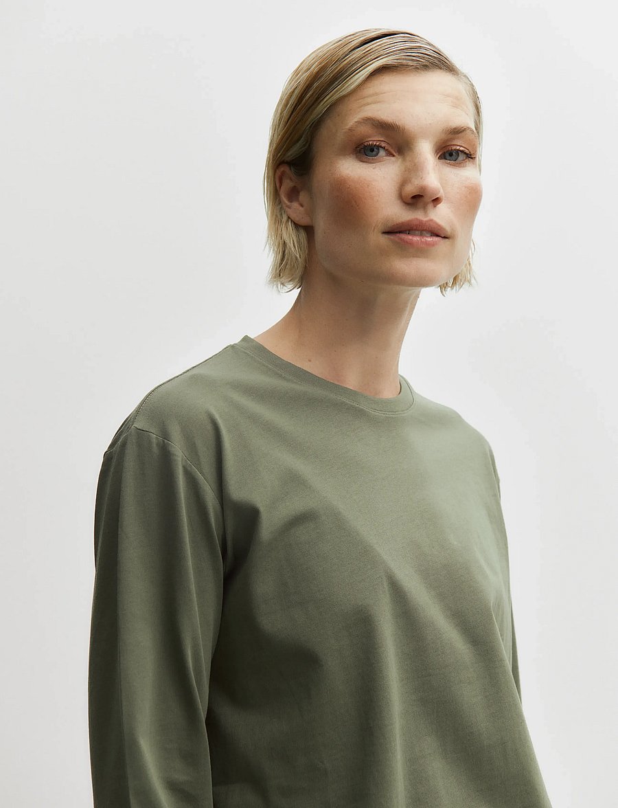 Enkel Studio - Basic o-neck tee L/S - langärmlige tops - army - 4