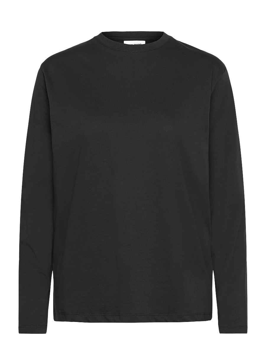 Enkel Studio - Basic o-neck tee L/S - langärmlige tops - black - 0
