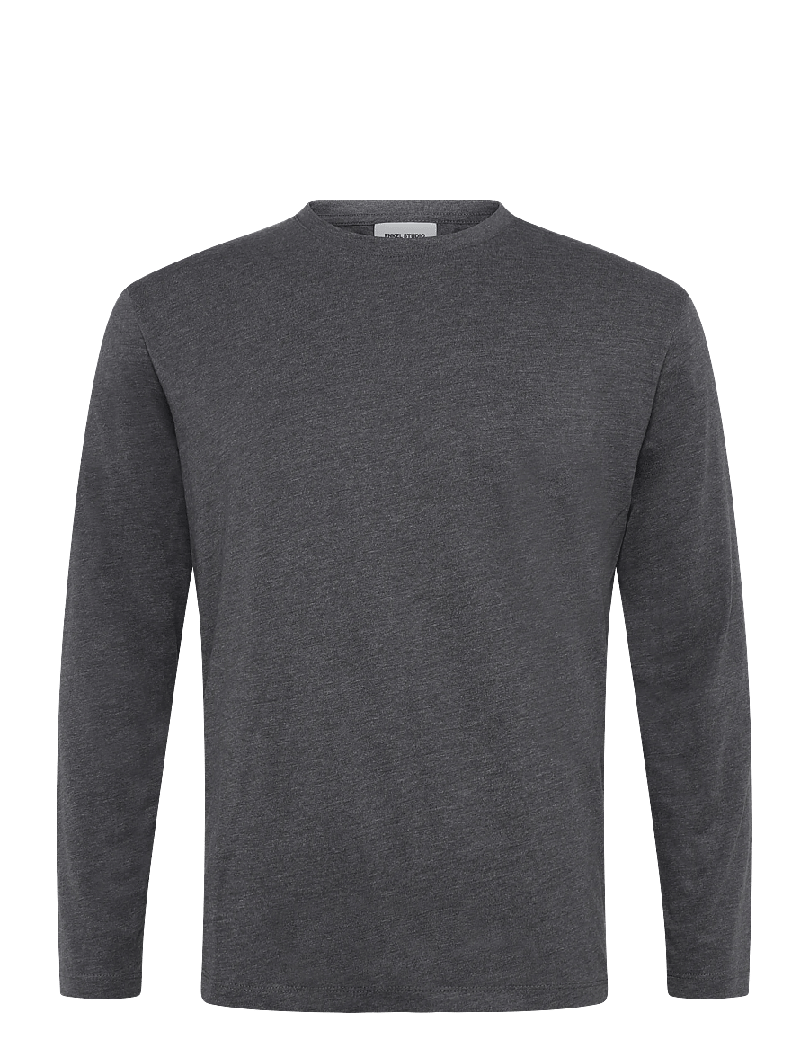 Enkel Studio - Basic o-neck tee L/S - langärmlige tops - dk grey - 0