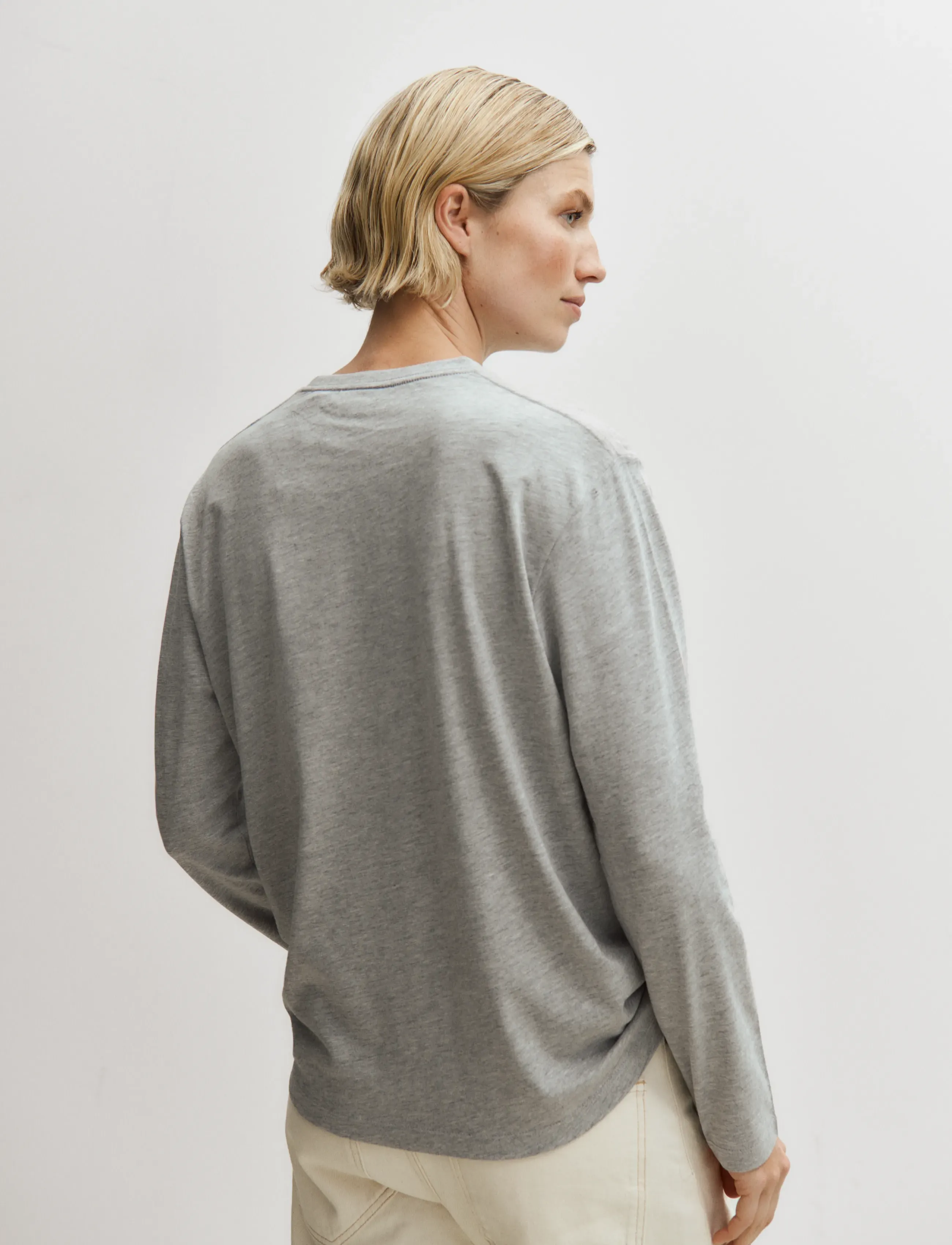 Enkel Studio - Basic o-neck tee L/S - laveste priser - grey mel - 3