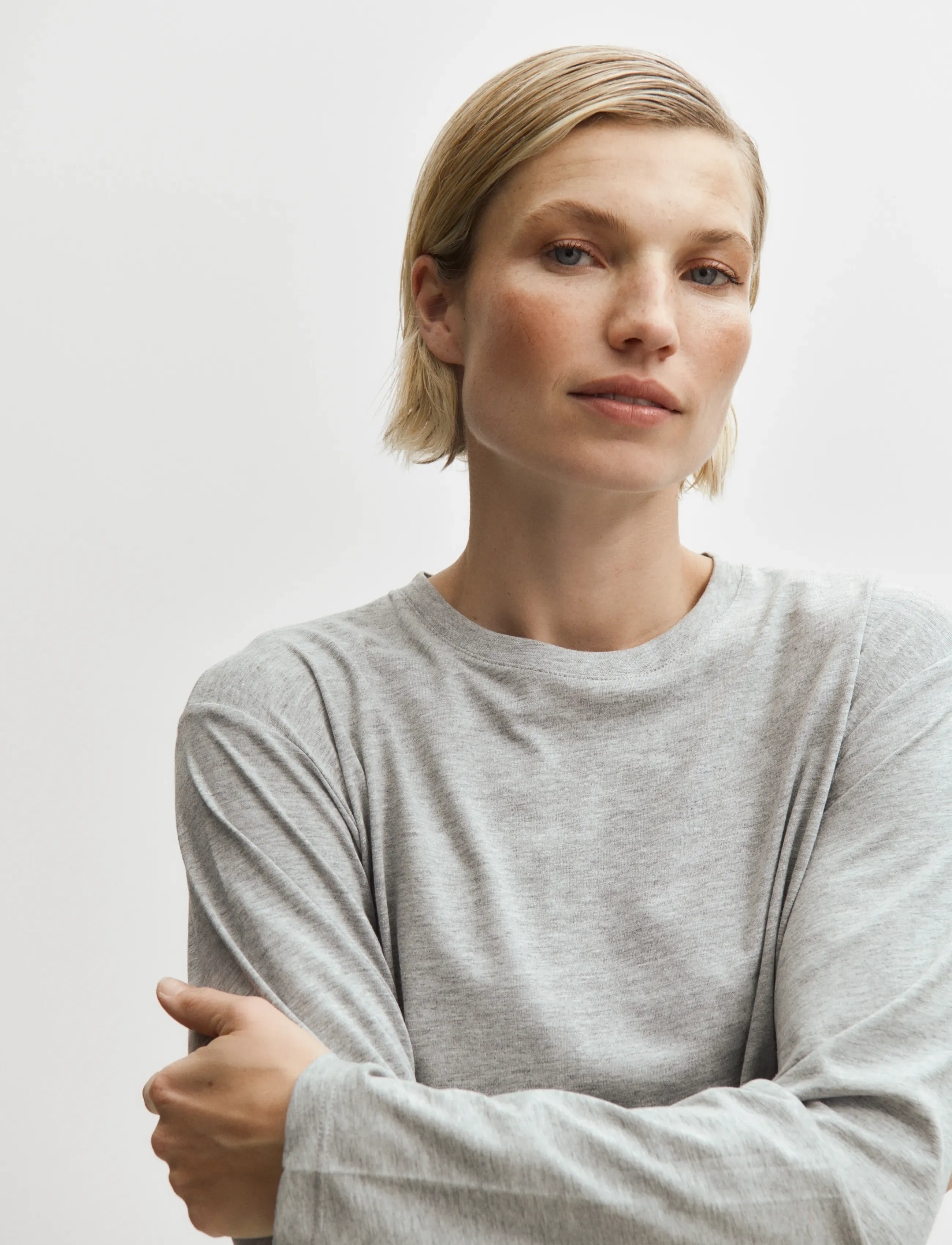 Enkel Studio - Basic o-neck tee L/S - laveste priser - grey mel - 4