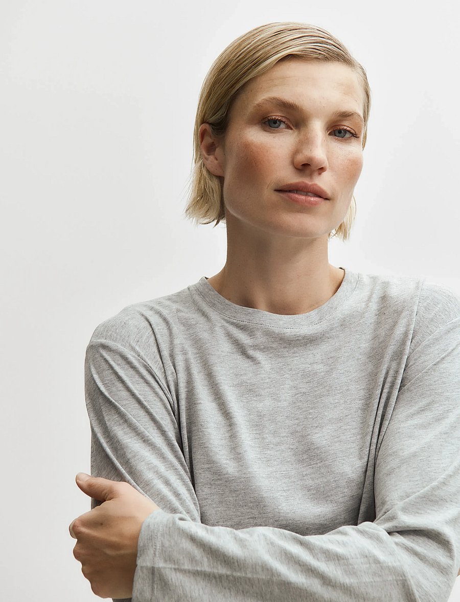 Enkel Studio - Basic o-neck tee L/S - langärmlige tops - grey mel - 4
