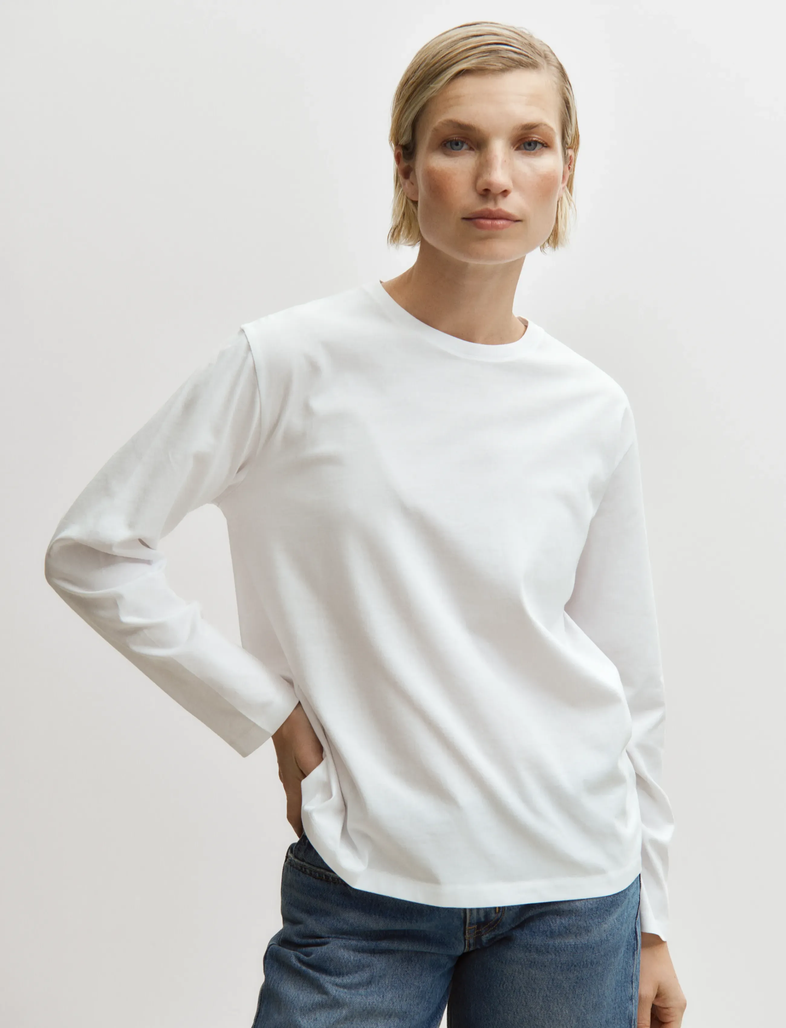Enkel Studio Basic o-neck tee L/S - Pikkade varrukatega alussärgid - WHITE / white