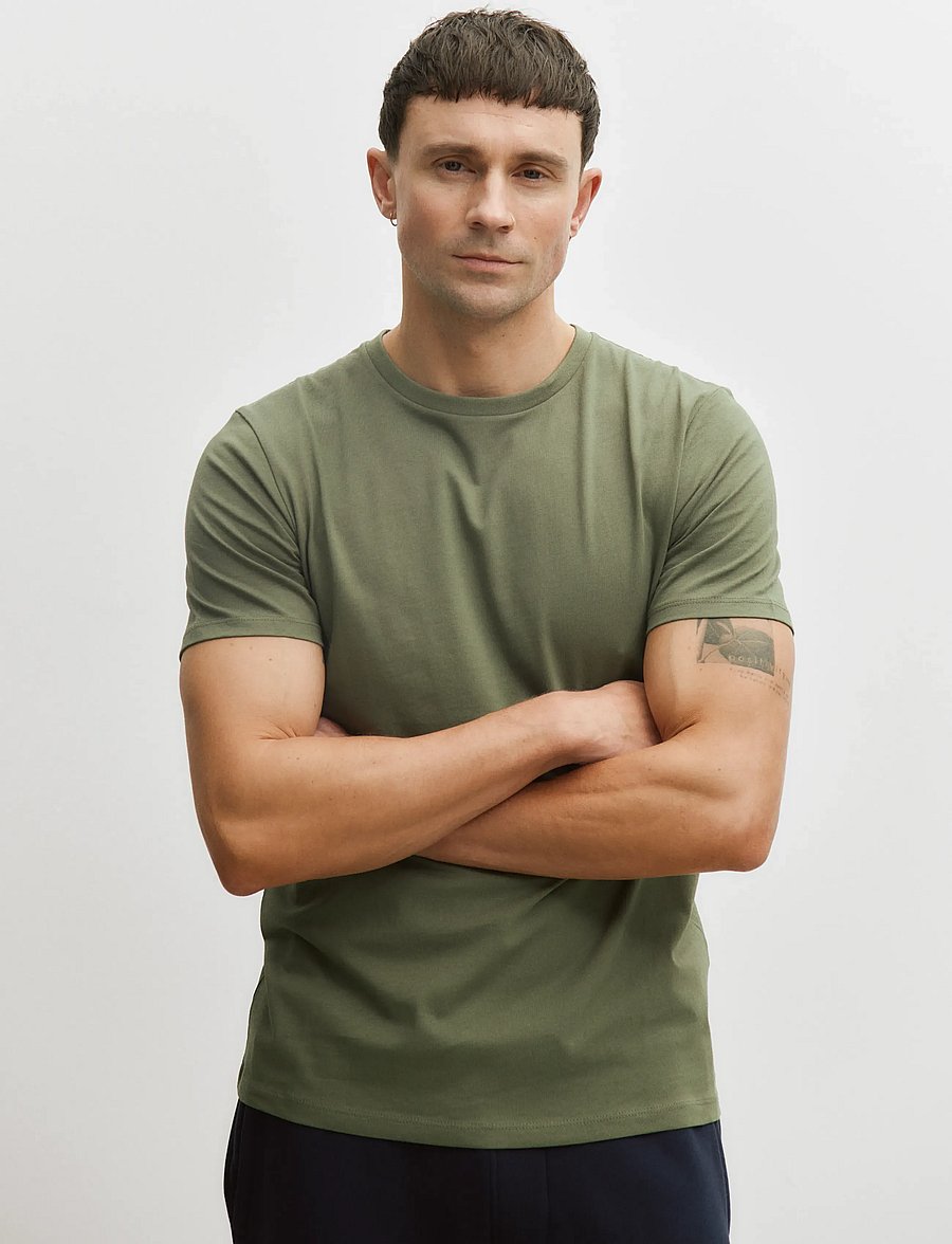 Enkel Studio - Basic o-neck tee S/S - lühikeste varrukatega t-särgid - army - 0