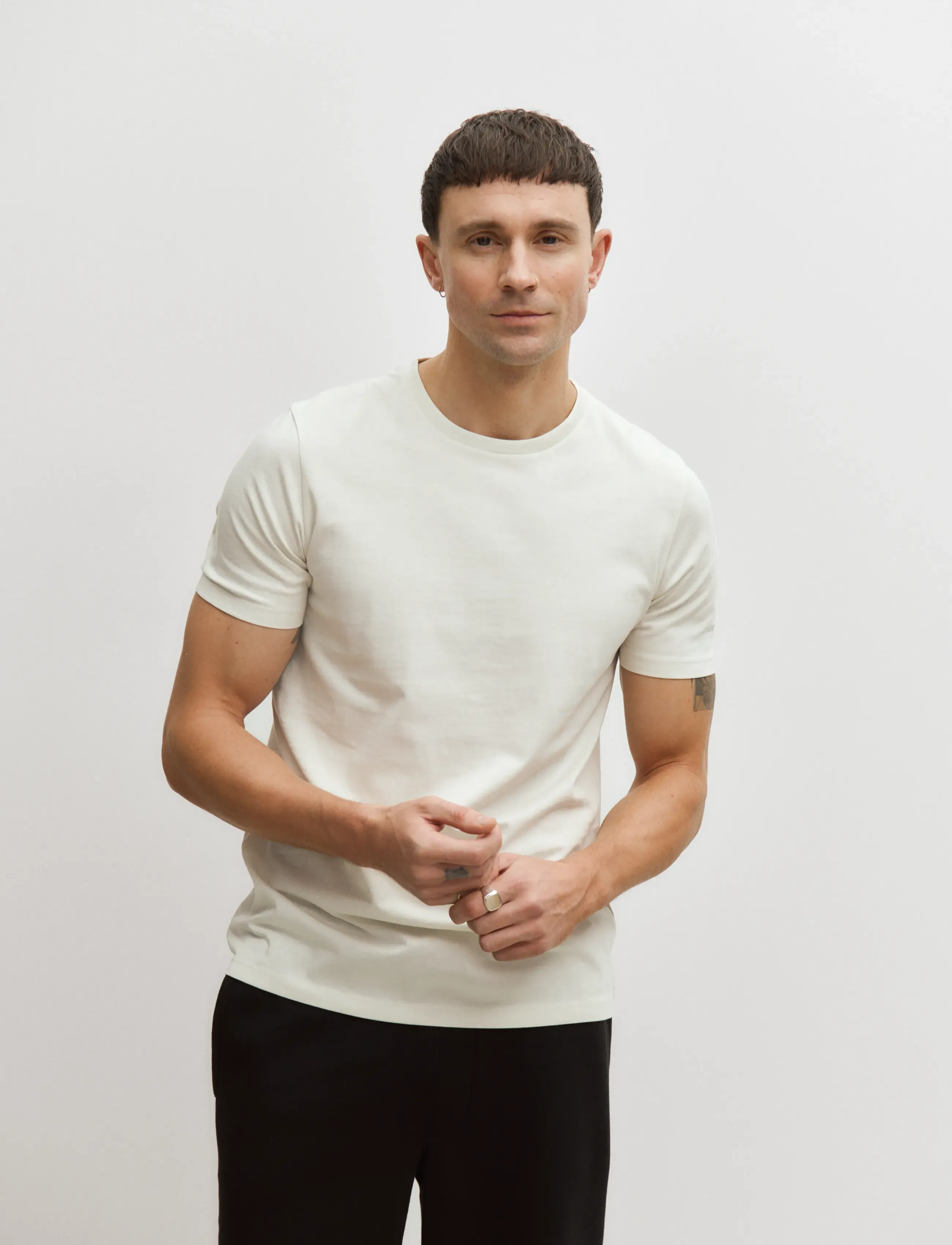 Enkel Studio Basic o-neck tee S/S - T-shirts - BONE WHITE / cream