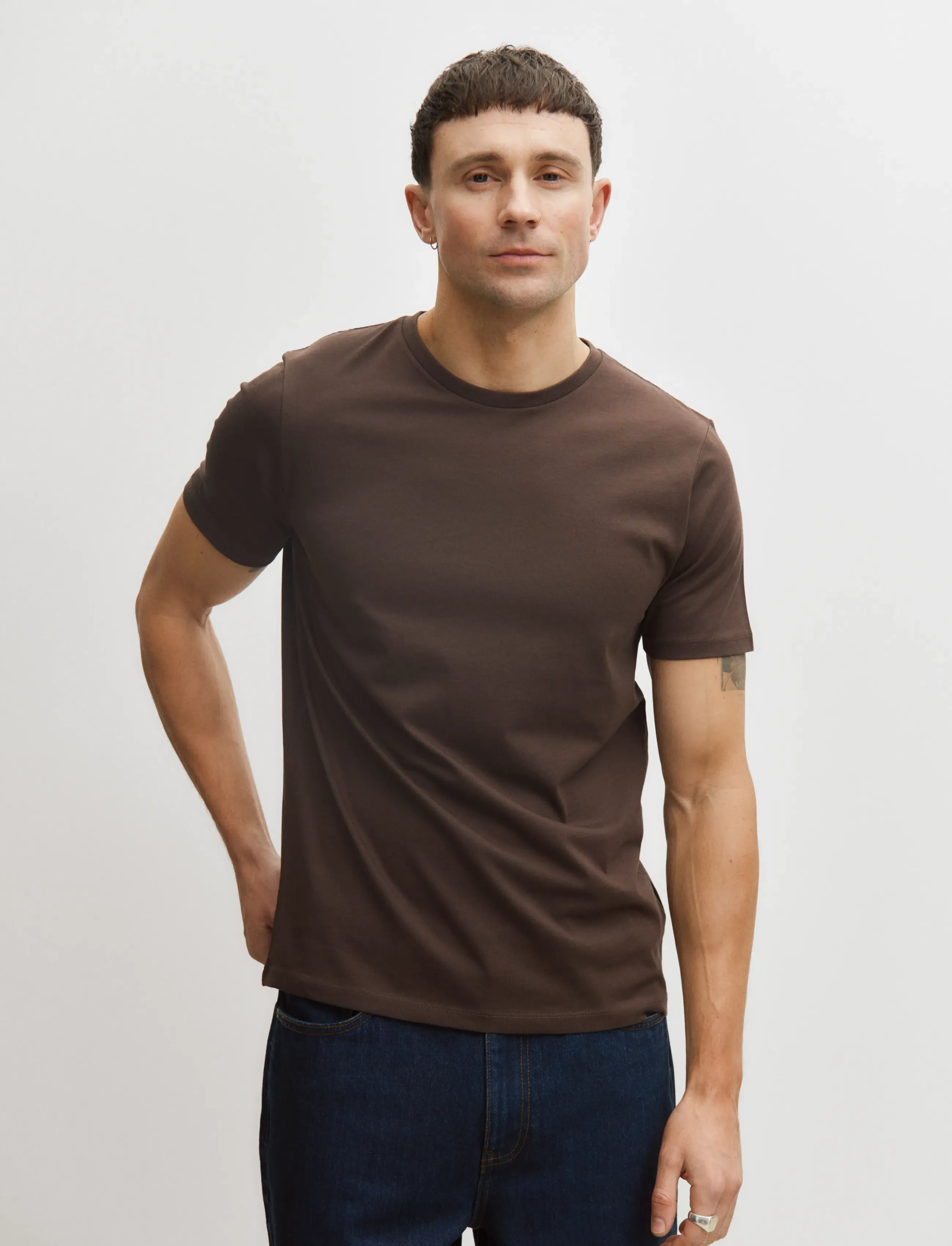 Enkel Studio Basic O-Neck Tee S/S, 3XL, T-shirts, Braun - Short-sleeved, Männerswear