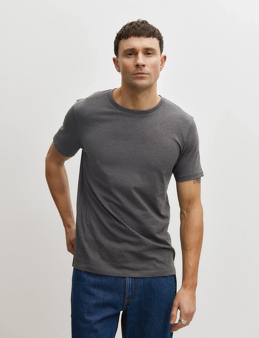 Enkel Studio - Basic o-neck tee S/S - short-sleeved t-shirts - dk grey - 0