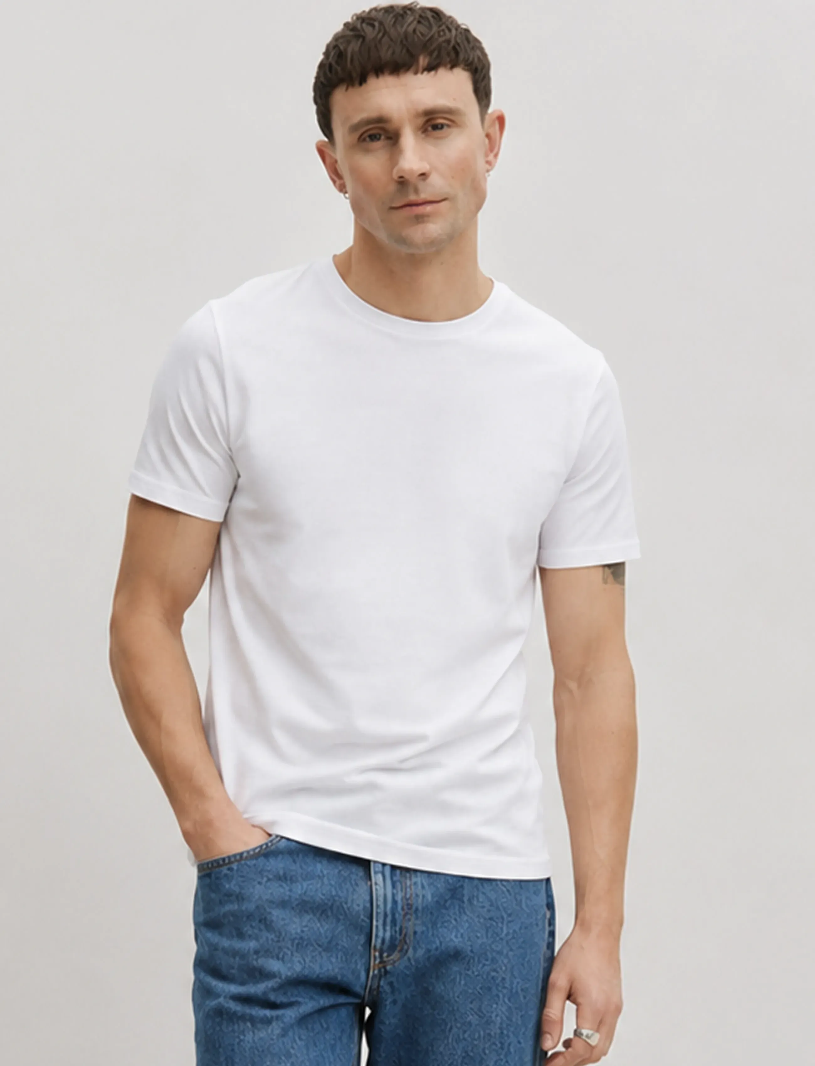 Enkel Studio Basic O-Neck Tee S/S, Mænd, Basic O-Hals Kortærmet T-Shirt, Hvid, Str: XXXL