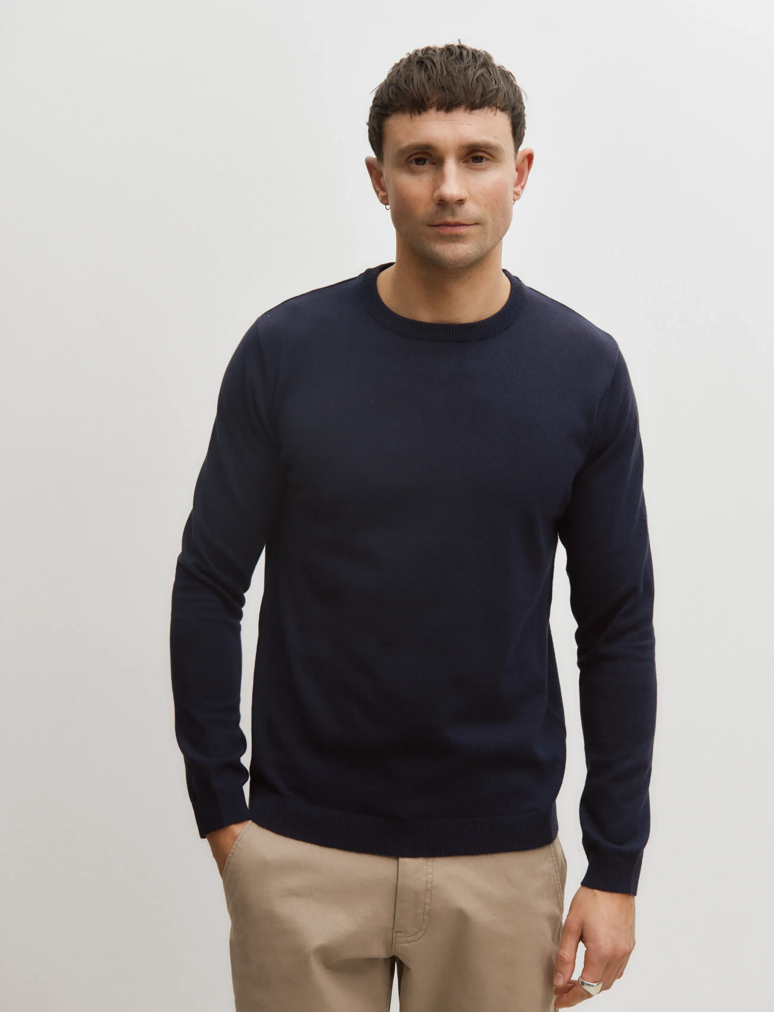 Enkel Studio O-Neck Knit, S, Knitwear, Marineblau - Round Necks, Männerswear