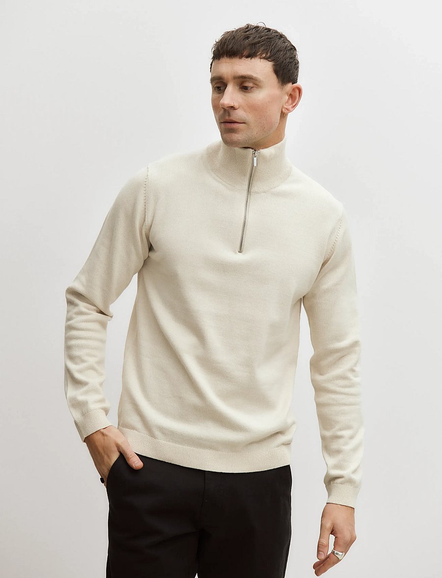 Enkel Studio - Half zip knit - poolpika lukuga džemprid - bone white - 0