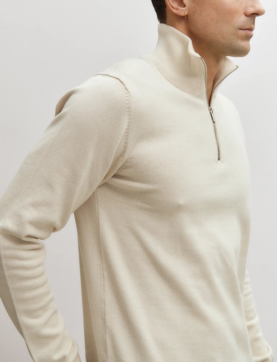 Enkel Studio - Half zip knit - poolpika lukuga džemprid - bone white - 4