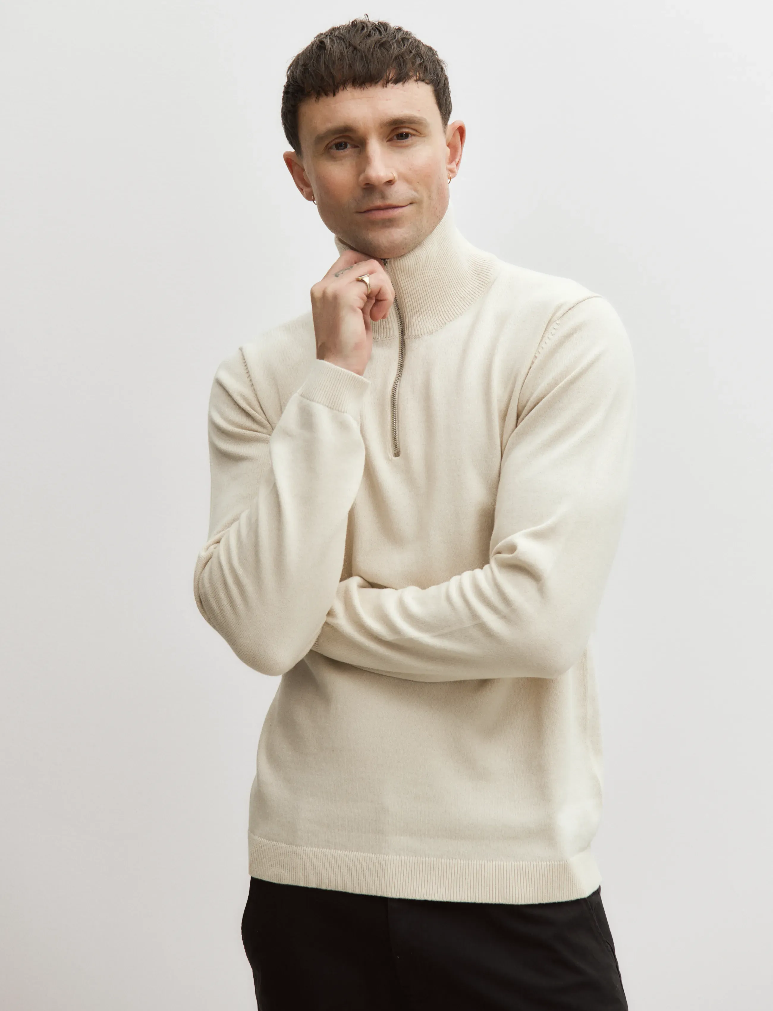 Enkel Studio - Half zip knit - rollkragen - bone white - 5